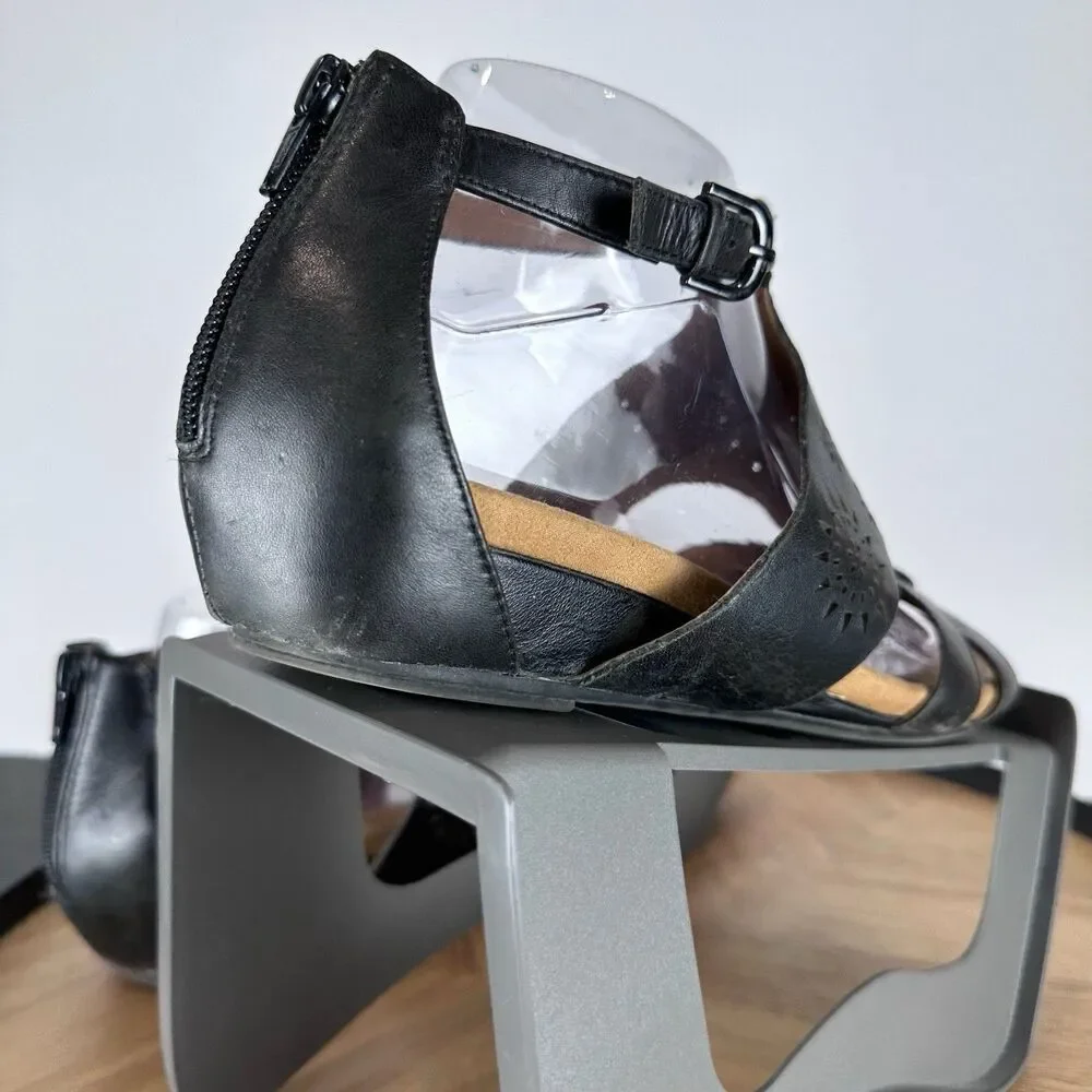 Comfortiva Womens Black Leather Ankle Strap 9M Comfort Sandal Sun Boho Y2K